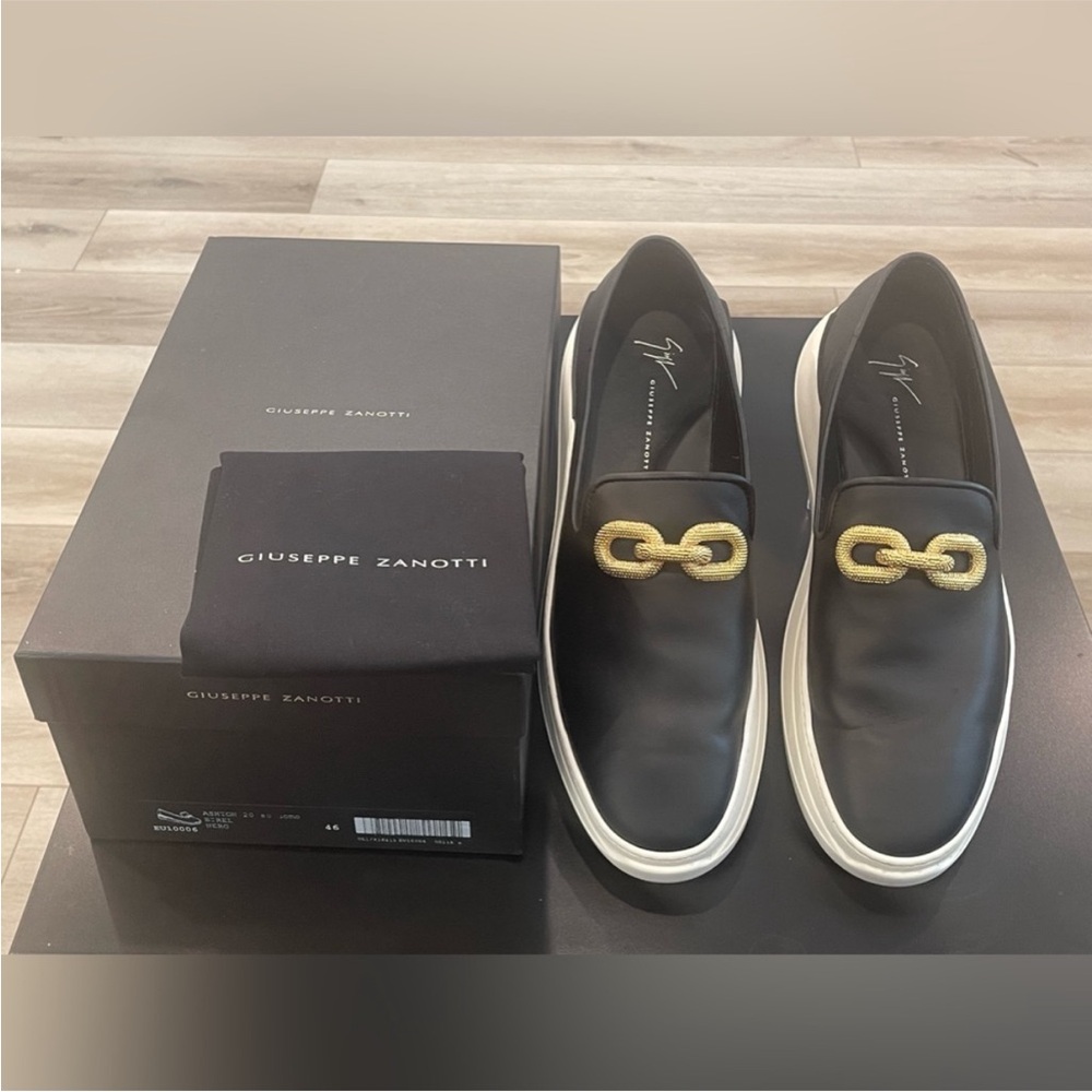 Giuseppe Zanotti Black Loafers with Gold Accent